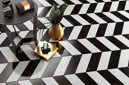 Mosaic tile, Effect other marbles, Color black & white, Unglazed porcelain stoneware, 22.5x22.9 cm, Finish polished