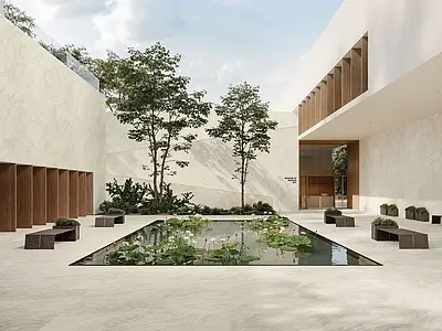 Background tile, Effect travertine, Color beige, Glazed porcelain stoneware, 120x278 cm, Finish matte