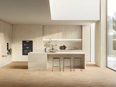 Background tile, Effect travertine, Color beige, Glazed porcelain stoneware, 120x278 cm, Finish matte