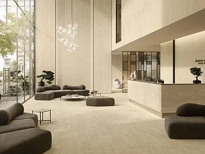 Background tile, Effect travertine, Color beige, Glazed porcelain stoneware, 120x120 cm, Finish antislip