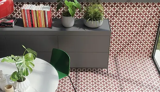 Background tile, Effect faux encaustic tiles, Color red, Glazed porcelain stoneware, 20x20 cm, Finish matte