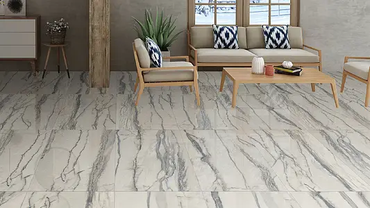 Grundflise, Effekt anden marmor, Farve himmelblå, Glaseret porcelænsstentøj, 60x120 cm, Overflade semi-poleret