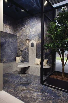 Background tile, Effect stone, Color navy blue, Glazed porcelain stoneware, 60x60 cm, Finish matte