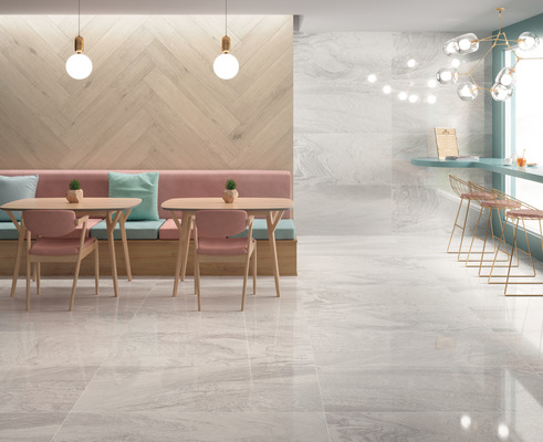 Background tile, Effect other stones, Color white, Glazed porcelain stoneware, 60x120 cm, Finish antislip