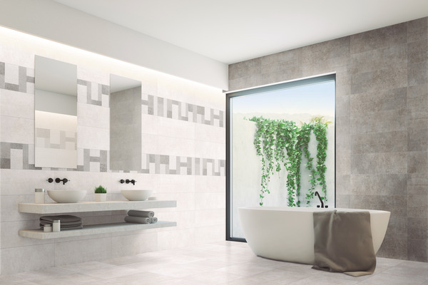 Background tile, Effect concrete, Color white, Glazed porcelain stoneware, 60x60 cm, Finish matte