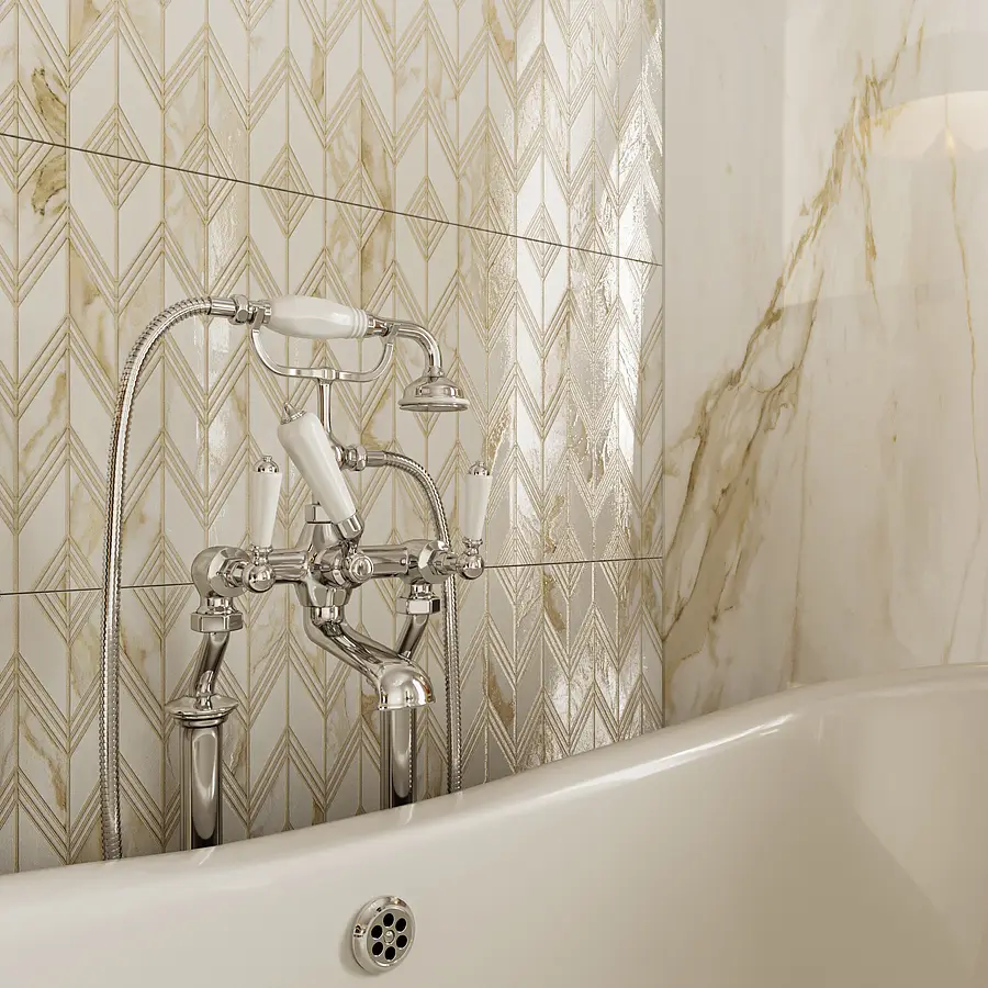 Background tile, Effect stone,other marbles, Color white, Ceramics, 40x120 cm, Finish glossy