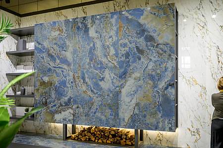 Azulejo base, Efecto piedra,otros tipos de mármol, Color azul oscuro, Gres porcelánico esmaltado, 120x260 cm, Acabado pulido