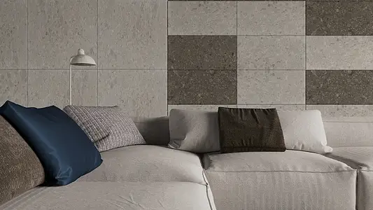 Grundflise, Effekt terrazzo, Farve grå, Glaseret porcelænsstentøj, 40x80 cm, Overflade skridsikker