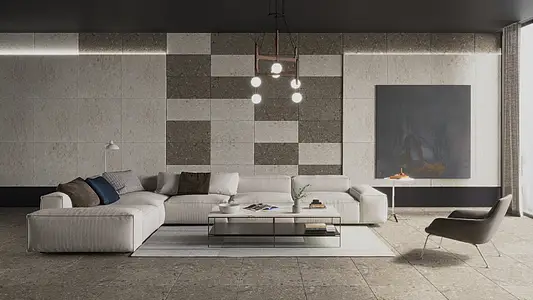 Grundflise, Effekt terrazzo, Farve grå, Glaseret porcelænsstentøj, 80x80 cm, Overflade skridsikker