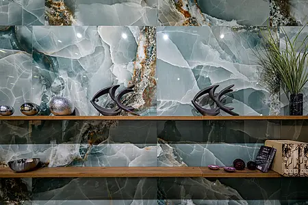 Carrelage, Effet pierre,onyx, Teinte bleue,grise, Grès cérame émaillé, 120x260 cm, Surface polie