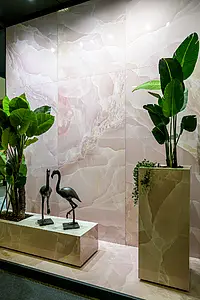 Grundflise, Effekt sten,onyx, Farve lyserød, Glaseret porcelænsstentøj, 120x260 cm, Overflade poleret