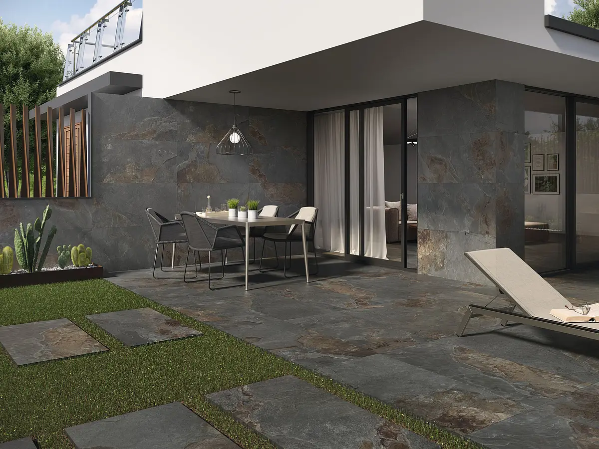 Background tile, Effect slate, Color black, Glazed porcelain stoneware, 60x120 cm, Finish antislip