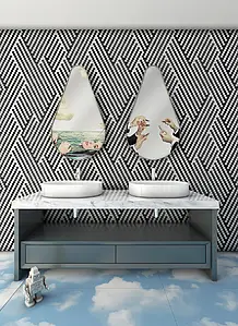 Farbe schwarz&weiß, Stil design, Mosaik, Glasiertes Feinsteinzeug, 90x120 cm, Oberfläche glänzende