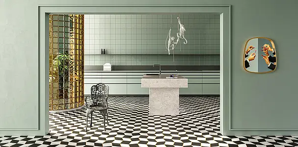Grundflise, Farve sort-hvid, Stil designer, Glaseret porcelænsstentøj, 33x33 cm, Overflade skridsikker