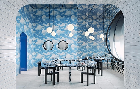Фоновая плитка, Цвет голубой, Стиль дизайнерский, Глазурованный керамогранит, 120x120 см, Поверхность Сатинированная