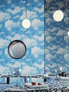 Farve himmelblå, Stil designer, Grundflise, Glaseret porcelænsstentøj, 120x120 cm, Overflade Sleben
