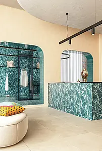 Background tile, Color green, Style designer, Glazed porcelain stoneware, 120x120 cm, Finish Honed