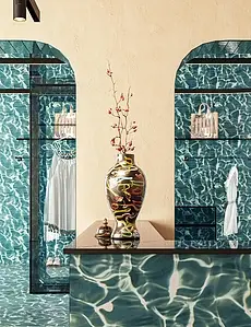 Grundflise, Farve grøn, Stil designer, Glaseret porcelænsstentøj, 120x120 cm, Overflade Sleben
