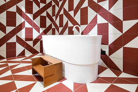 Background tile, Effect fabric, Color red, Style designer, Glazed porcelain stoneware, 25x25 cm, Finish antislip
