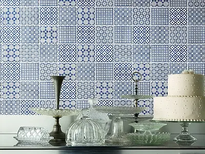 Carrelage, Teinte bleue, Style patchwork, Céramique, 10x10 cm, Surface brillante
