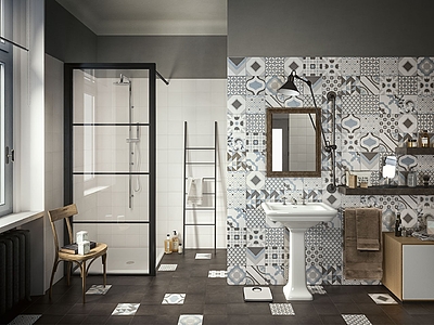 Quilt Porcelain Tiles produced by Bayker, Style patchwork, Unicolor effect, faux encaustic tiles