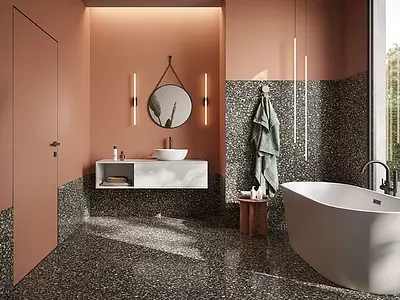Background tile, Effect terrazzo, Color black, Glazed porcelain stoneware, 60x60 cm, Finish polished