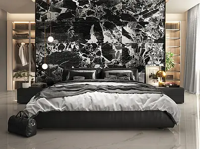 Effekt sten, Farve sort, Grundflise, Glaseret porcelænsstentøj, 60x120 cm, Overflade poleret