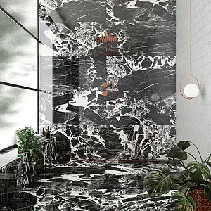 Grundflise, Effekt sten,other marbles, Farve sort, Glaseret porcelænsstentøj, 60x120 cm, Overflade poleret