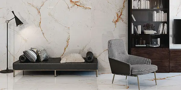 Grundflise, Effekt sten,other marbles, Farve hvid, Glaseret porcelænsstentøj, 60x120 cm, Overflade poleret