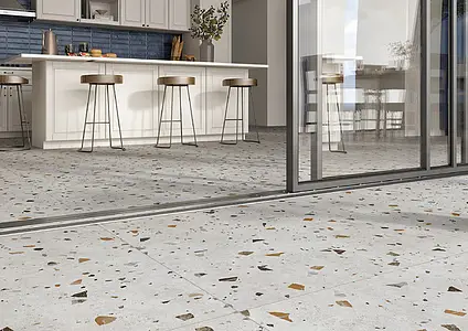 Background tile, Effect terrazzo, Color white, Glazed porcelain stoneware, 60x60 cm, Finish matte