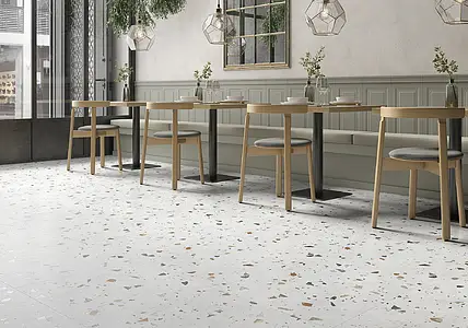 Background tile, Effect terrazzo, Color white, Glazed porcelain stoneware, 60x60 cm, Finish matte