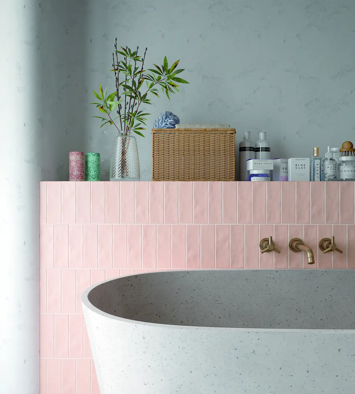 Background tile, Color pink, Glazed porcelain stoneware, 6.5x20 cm, Finish matte