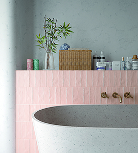 Kleur roze, Basistegels, Geglazuurde porseleinen steengoed, 6.5x20 cm, Oppervlak mat 