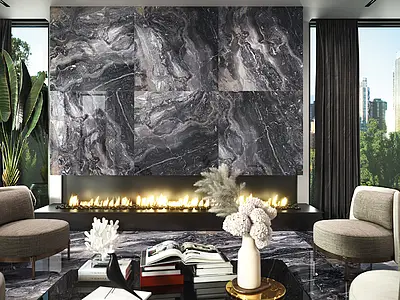 Background tile, Effect stone,other marbles, Color black, Glazed porcelain stoneware, 60x120 cm, Finish polished