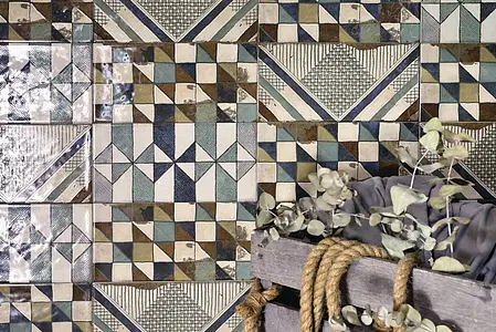 Azulejo base, Color multicolor, Estilo patchwork, Cerámica, 15x31.6 cm, Acabado brillo