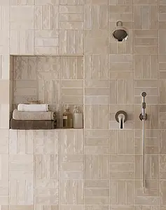 Background tile, Effect brick, Color beige, Glazed porcelain stoneware, 6.5x20 cm, Finish glossy
