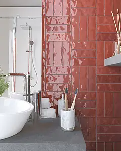Grundflise, Effekt mursten, Farve rød, Glaseret porcelænsstentøj, 6.5x20 cm, Overflade blank