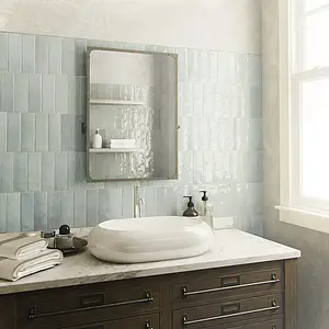 Grundflise, Effekt mursten, Farve himmelblå, Glaseret porcelænsstentøj, 6.5x20 cm, Overflade blank