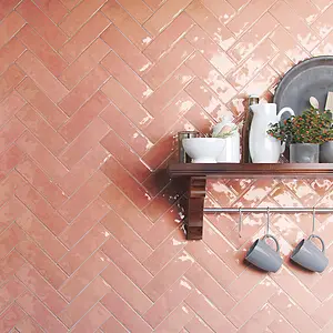Background tile, Effect brick, Color pink, Glazed porcelain stoneware, 6.5x20 cm, Finish glossy