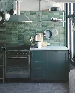 Grundflise, Effekt mursten, Farve grøn, Glaseret porcelænsstentøj, 6.5x20 cm, Overflade blank