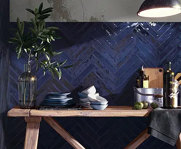 Background tile, Color navy blue, Style zellige, Ceramics, 5x25 cm, Finish glossy