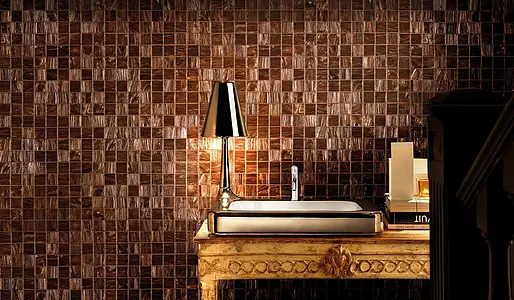 Mosaico, Effetto madreperla, Colore marrone, Vetro, 31x31 cm, Superficie lucida