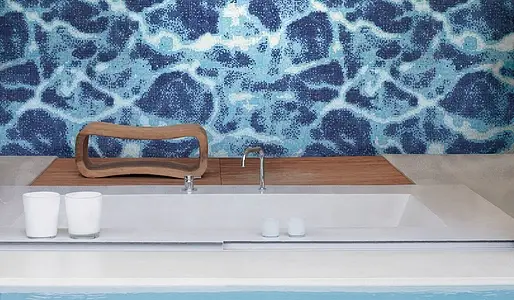 Mozaika, Kolor niebieski, Styl designerski, Szkło, 129.1x290.5 cm, Powierzchnia półmatowa