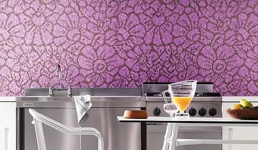 Farve violet, Stil designer, Mosaik flise, Glas, 129.1x129.1 cm, Overflade halvblank