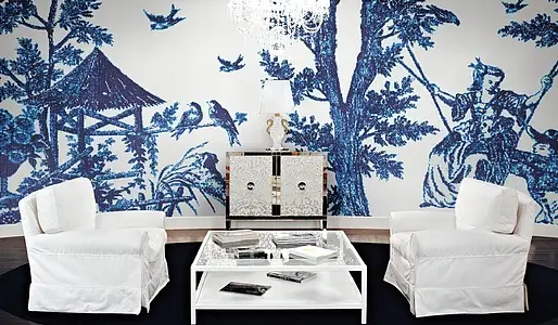 Mosaïque, Teinte bleue, Style designer, Verre, 129.1x290.5 cm, Surface demi-brillante