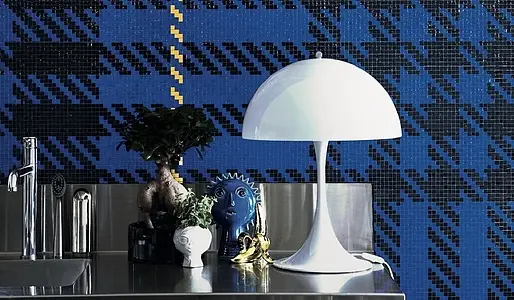 Mosaïque, Effet tissu, Teinte bleue, Style designer, Verre, 129.1x290.5 cm, Surface demi-brillante