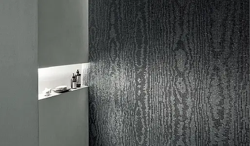 Mosaikkflis, Farge svart, Stil designer, Glass, 129.1x290.5 cm, Overflate halvglanset