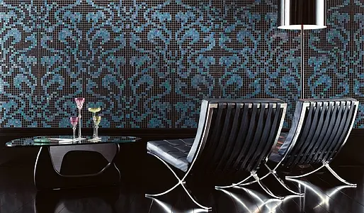 Mosaïque, Teinte noire, Style designer, Verre, 97x97 cm, Surface demi-brillante
