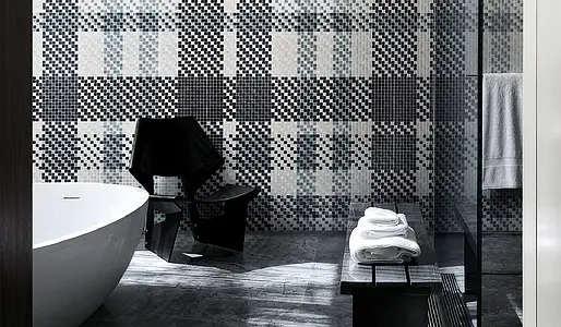 Mosaic tile, Color grey, Style designer, Glass, 129.1x290.5 cm, Finish semi-gloss