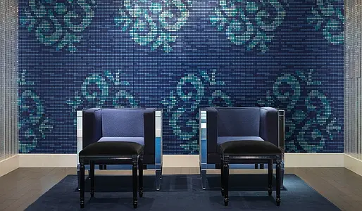 Mosaic tile, Color navy blue, Style designer, Glass, 129.4x291.2 cm, Finish semi-gloss
